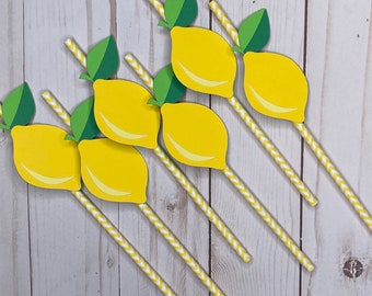 Lemon Paper Straws, Lemon Party Straws, Tutti-frutti Paper Straws, Citrus Paper Straws, Summer Party Decor