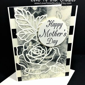 Mother&#39;s Day Greeting Card, Card for Mom, Mother&#39;s Day Greeting Card, Floral Die Cut with Black and White Printed Paper