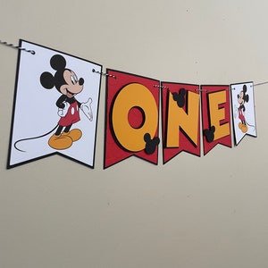 Mickey Mouse Inspired ONE High Chair Banner, Mickey Mouse First Birthday Banner, Disney Mickey Birthday Banner, Custom Birthday Banner