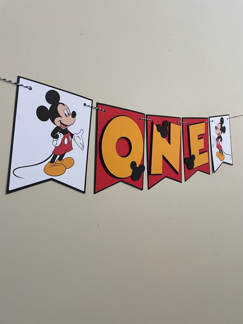 Mickey Mouse Inspired ONE High Chair Banner, Mickey Mouse First Birthday Banner, Disney Mickey Birthday Banner, Custom Birthday Banner