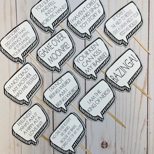 Big Bang Theory Cupcake Toppers, Big Bang Party, Big Bang TV Quotes, Sheldon, Bazinga, Leonard, Wolowitz, Penny, Raj