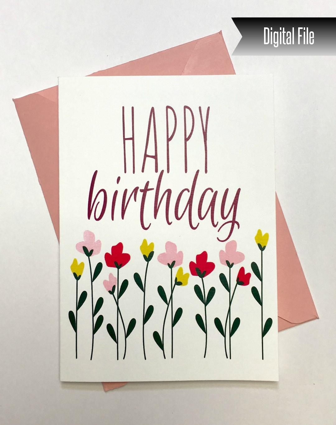 Printable Birthday Card Flower Happy Birthday Card DIY - Etsy