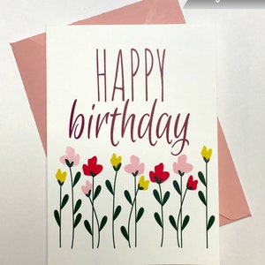 Cartão de aniversário para impressão, Cartão para impressão para a mãe, Cartão de aniversário com flores, Cartão de aniversário para ela, Cartão de aniversário para a mãe, Modelo de envelope de bônus
