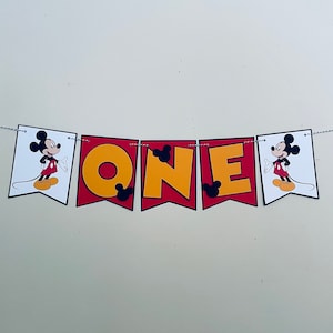 Mickey Mouse Inspired ONE High Chair Banner, Mickey Mouse First Birthday Banner, Disney Mickey Birthday Banner, Custom Birthday Banner
