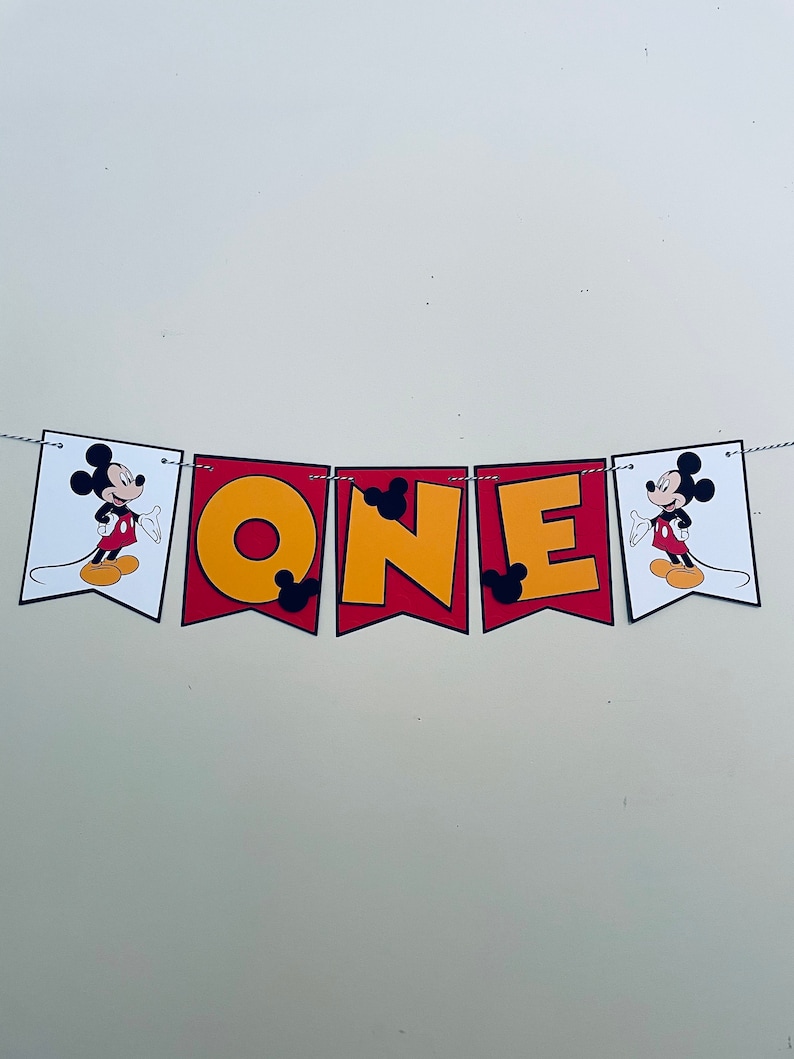 Mickey Mouse Inspired ONE High Chair Banner, Mickey Mouse First Birthday Banner, Disney Mickey Birthday Banner, Custom Birthday Banner
