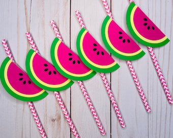 Watermelon Party Paper Straws: Summer Theme Decor