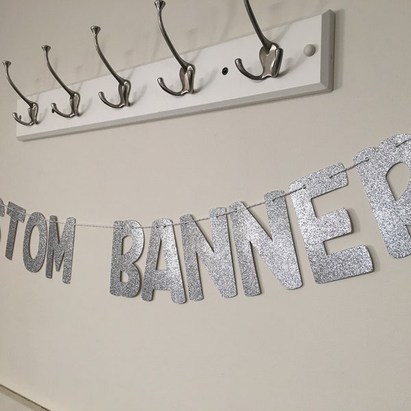 Custom Party Banner, Silver Party Decorations, Custom Birthday Banner, Custom Bridal Shower Banner, Custom Baby Shower Banner