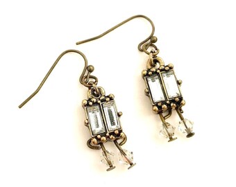 Bronze & Crystal Charm Earrings