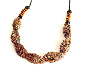 Metallic Bronze/Gold & Black Beaded Necklace