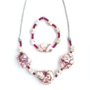 White & Pink Dyed Howlite Stone Nuggets Set