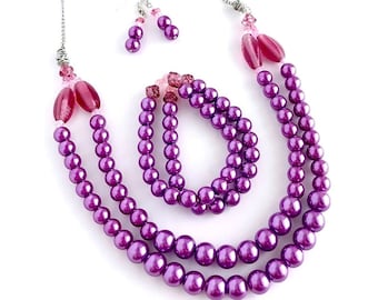 Purple Pearls with Pink Jewelry Set