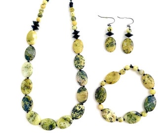 Yellow-Green with Black Speckles Stone Jewelry Set