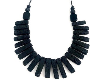 Black Lava Stone Bars Necklace