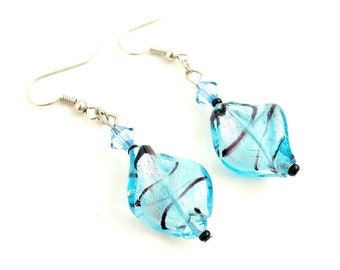 Aqua Stripe Swirl Earrings