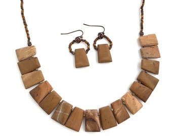 Jasper Polygon Stone Beads Jewelry Set