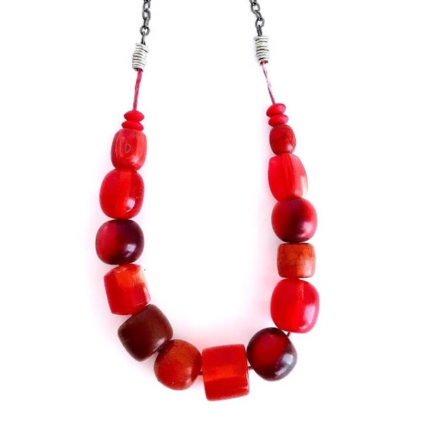 Abstract Red Mixed Large Beads Necklace
