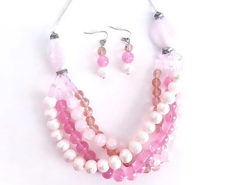 Light Pink Rose Layered Jewelry Set