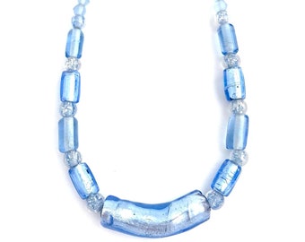 Sky Blue Foiled Glass Beads Necklace