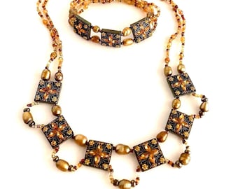 Pretty Golden Beaded Jewelry Set