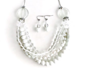 White & Crystal Layered Jewelry Set