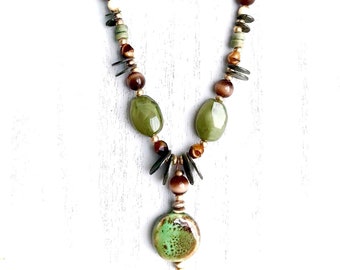 Unique Green Forest & Brown Jewelry Set