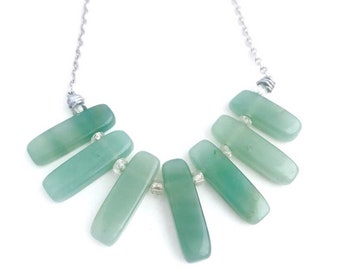 Green Aventurine Stone Bars Beaded Necklace