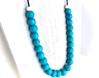 Turquoise-Teal Wood Spiral Beads Necklace