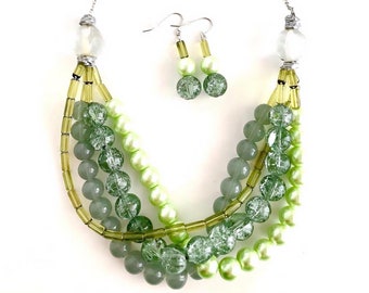 Green Mint Forest Beaded Jewelry Set