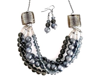 Dark Silver & Pewter Layered Beads Jewelry Set