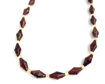 Brown & Gold Swirl Beaded Necklace