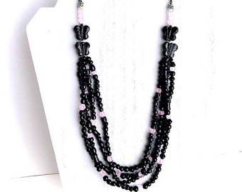 Black & Pink Butterfly Layered Jewelry Set