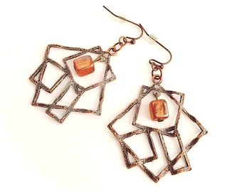 Copper Squares Charm Earrings