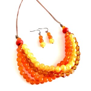 Bright Golden Orange Layered Beads Jewelry Set