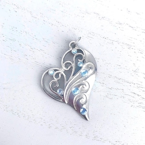 Silver Heart with Blue Rhinestones Pendant
