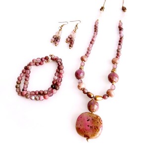 Shades of Pink Ceramic and Rhodonite Stone Beads Jewelry Set