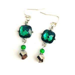 Emerald Green Rhinestone Charm Dangle Earrings