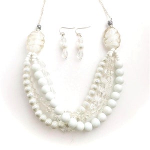 White & Crystal Beads Layered Set