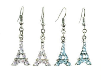 Eiffel Tower Rhinestone Flat Charm Earrings