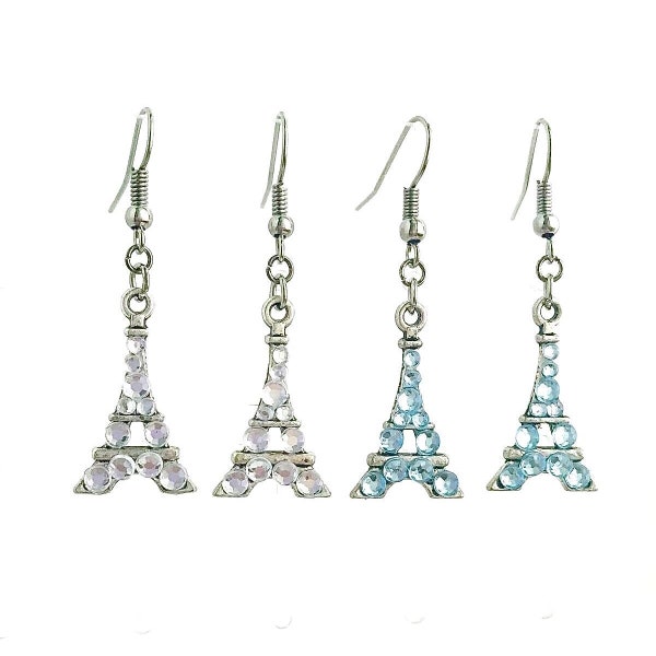 Eiffel Tower Rhinestone Flat Charm Earrings