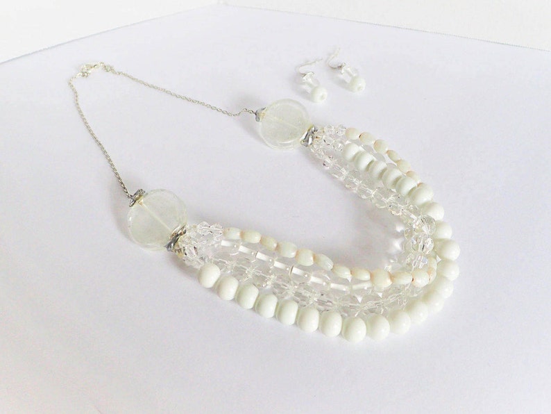 White /& Crystal Layered Jewelry Set