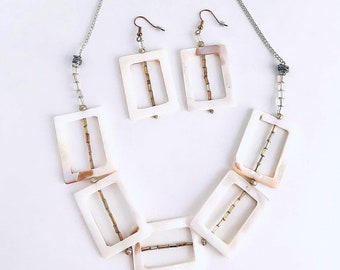 Rectangle Shell Necklace & Earrings Set