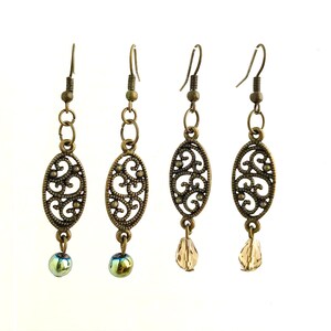 Bronze Oval Filigree Dangle Earrings