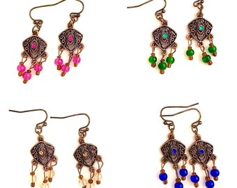 Copper Filigree Chandelier Earrings