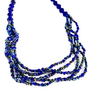 Royal Blue Peacock Colors Beaded Jewelry Set