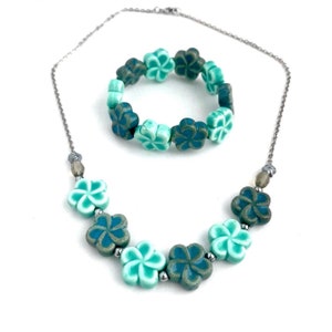 Aqua & Blue Ceramic Flowers Beaded Set