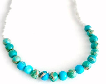 Turquoise Dyed Imperial Jasper Stone Beaded Necklace