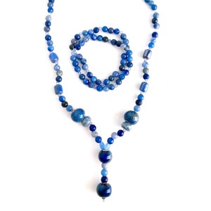Einzigartige Shades of Blue Aventurin Steine Schmuck Set
