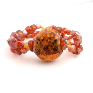 Large Orange Glass Layered Bead Bracelet