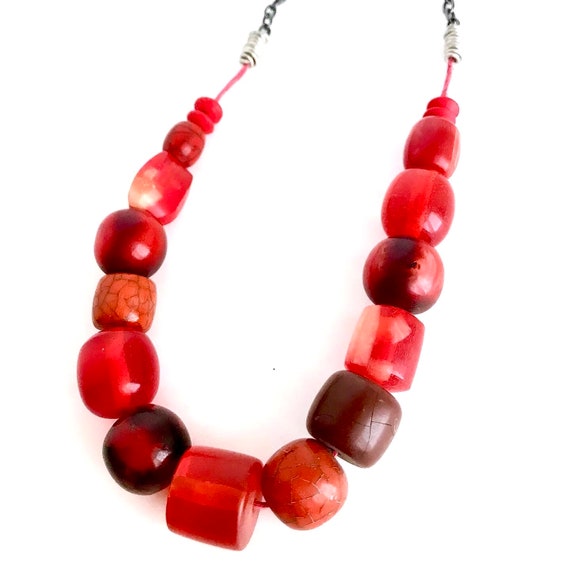 ★HAS★ HU003 Red beads ball necklace Abstract Red Mixed Large Beads Necklace - Etsy