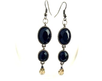 Long Black Antique-Style Charm Dangle Earrings